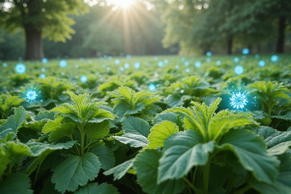 A futuristic image of sustainable farming and advanced health technology blending seamlessly, representing innovation and future vision.
