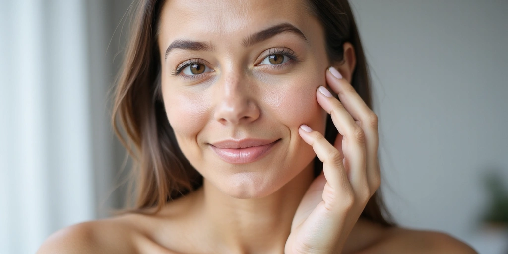 A woman applying a serum to her face, symbolizing effective skincare with antioxidants.